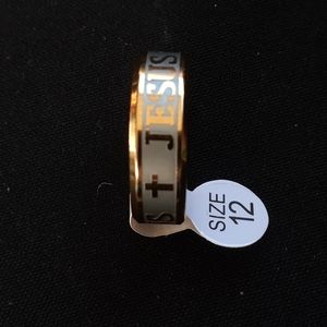 Gold Cross Jesus 8mm Ring